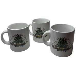 Vintage pHoliday Stoneware Tree Design Mugs - Set of 3